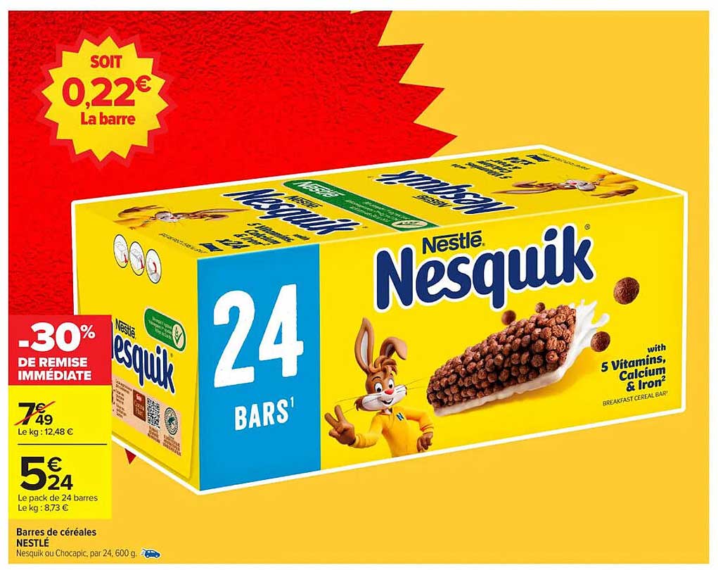 Barres de céréales Nestlé Nesquik – 30% de remise