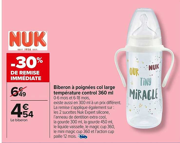 Biberon à poignées col large température control 360 ml