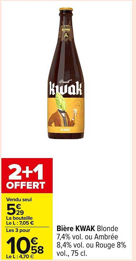 Bière KWAK Blonde 7,4% vol. ou Ambrée 8,4% vol. ou Rouge 8% vol., 75 cl