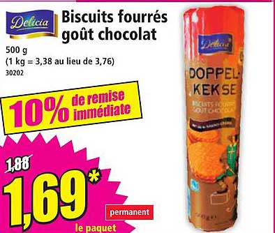 Biscuits fourrés goût chocolat