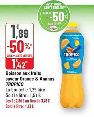 Boisson aux fruits saveur Orange & Ananas TROPICO