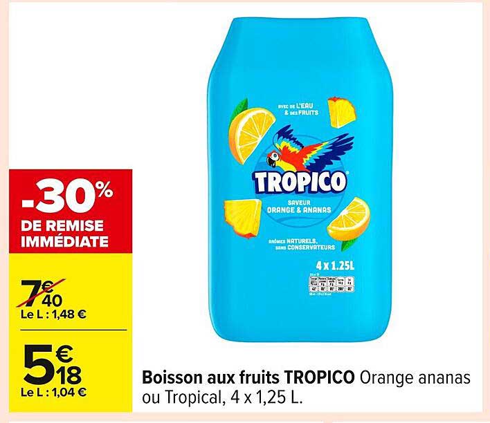 Boisson aux fruits TROPICO Orange ananas ou Tropical, 4 x 1,25 L