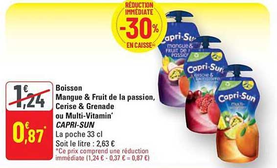 Boisson Mangue & Fruit de la passion, Cerise & Grenade ou Multi-Vitamin' CAPRI-SUN