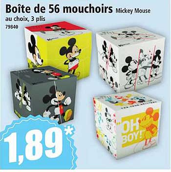 Boîte de 56 mouchoirs Mickey Mouse au choix, 3 plis