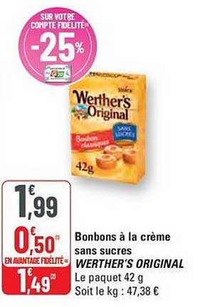 Bonbons à la crème sans sucres WERTHER'S ORIGINAL