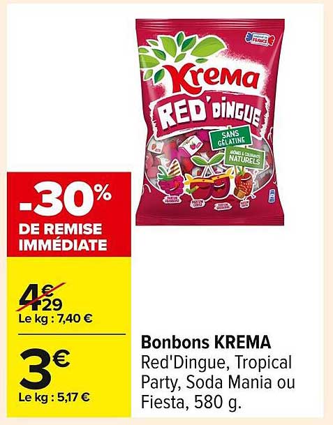 Bonbons KREMA Red'Dingue, Tropical Party, Soda Mania ou Fiesta, 580 g.
