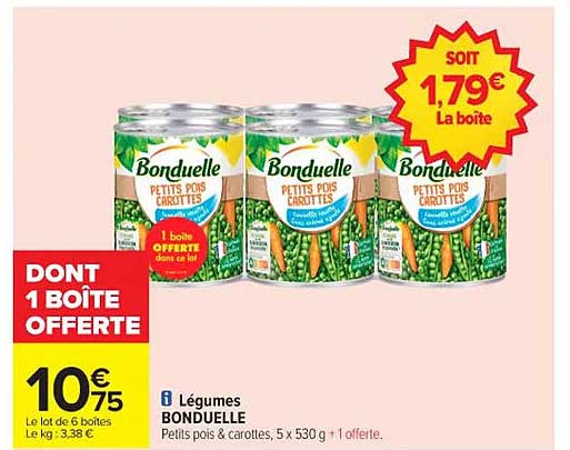 Bonduelle Petits pois & carottes, 5 x 530 g + 1 offerte