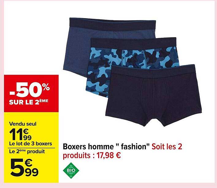 Boxers homme "fashion" Soit les 2 produits : 17,98 €