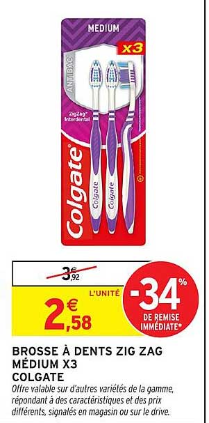 BROSSE À DENTS ZIG ZAG MÉDIUM X3 COLGATE