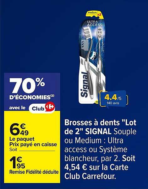 Brosses à dents "Lot de 2" SIGNAL Souple ou Medium : Ultra access ou Système blanchisseur
