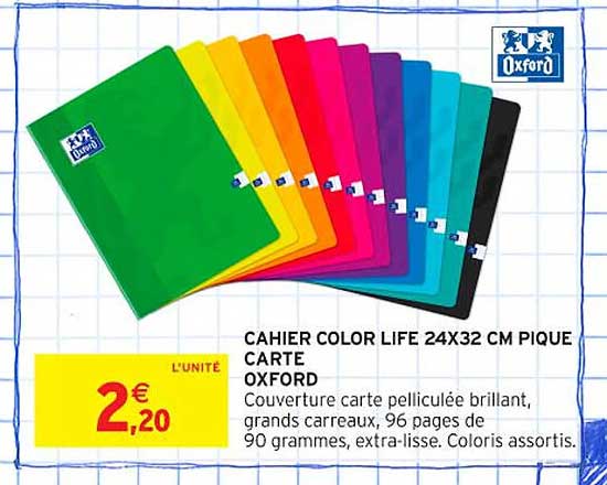 CAHIER COLOR LIFE 24X32 CM PIQUE CARTE OXFORD