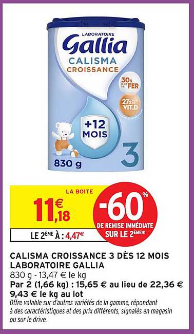 CALISMA CROISSANCE 3 DÈS 12 MOIS LABORATOIRE GALLIA