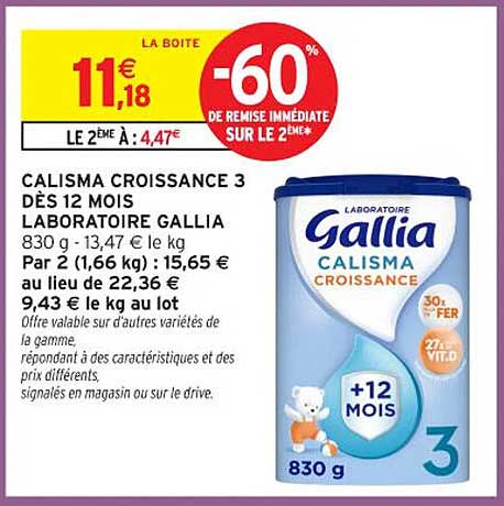 CALISMA CROISSANCE 3 DÈS 12 MOIS LABORATOIRE GALLIA