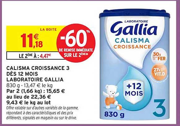 CALISMA CROISSANCE 3 DÈS 12 MOIS LABORATOIRE GALLIA