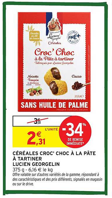 CÉRÉALES CROC' CHOC À LA PÂTE À TARTINER LUCIEN GEORGEIN