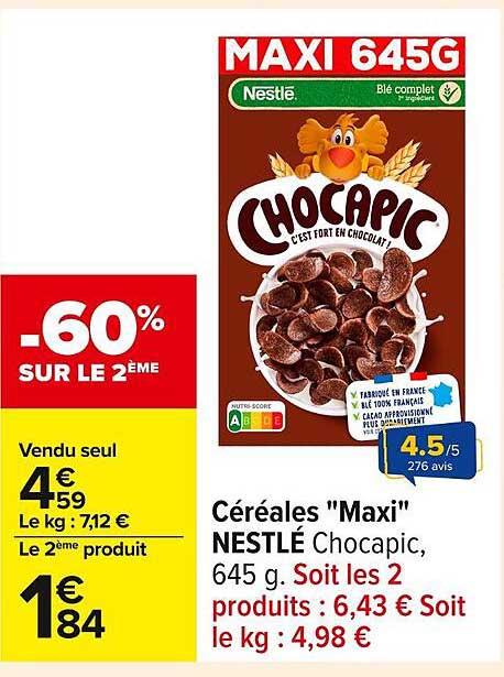 Céréales "Maxi" NESTLÉ Chocapic, 645 g