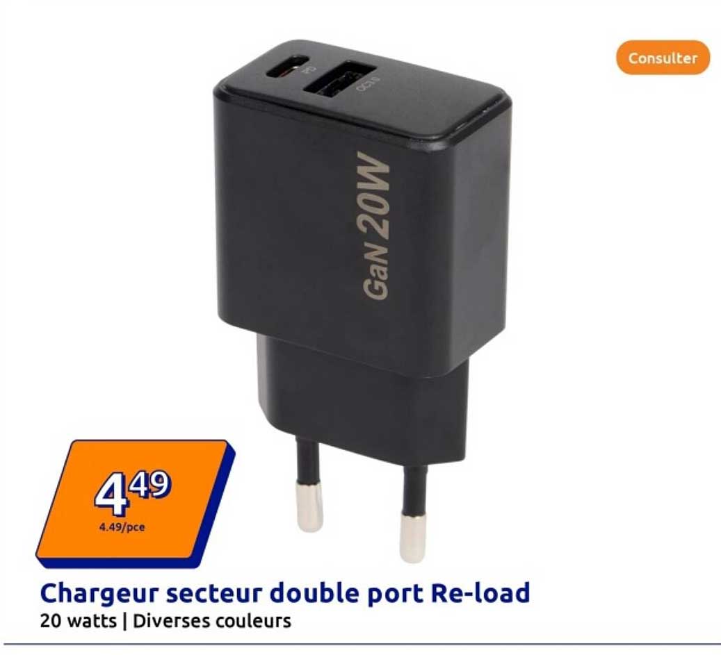 Chargeur secteur double port Re-load