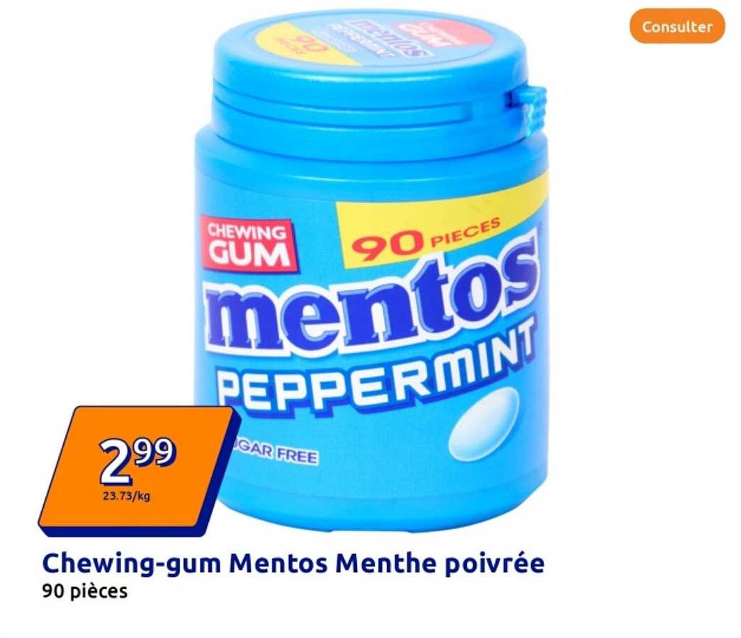 Chewing-gum Mentos Menthe poivrée 90 pièces