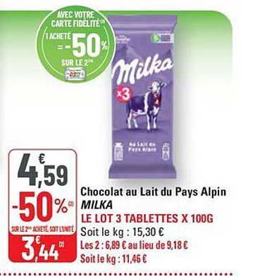 Chocolat au Lait du Pays Alpin MILKA