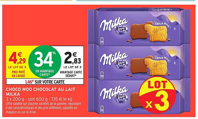 CHOCOLAT AU LAIT MILKA - LOT DE 3
