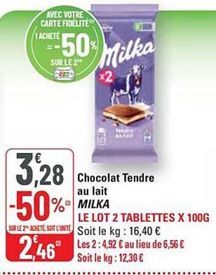 Chocolat Tendre au lait MILKA