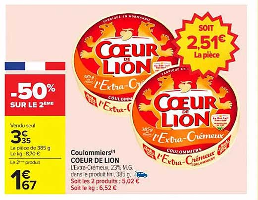 COEUR DE LION - Coulommier - 50% SUR LE 2ÈME