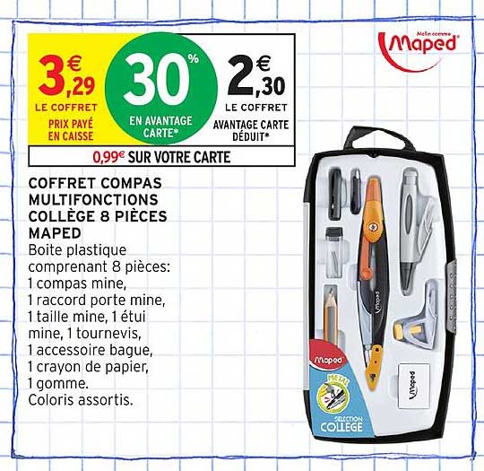 Coffret compas multifonctions collège 8 pièces Maped