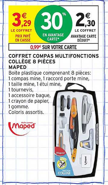 COFFRET COMPAS MULTIFONCTIONS COLLÈGE 8 PIÈCES MAPED