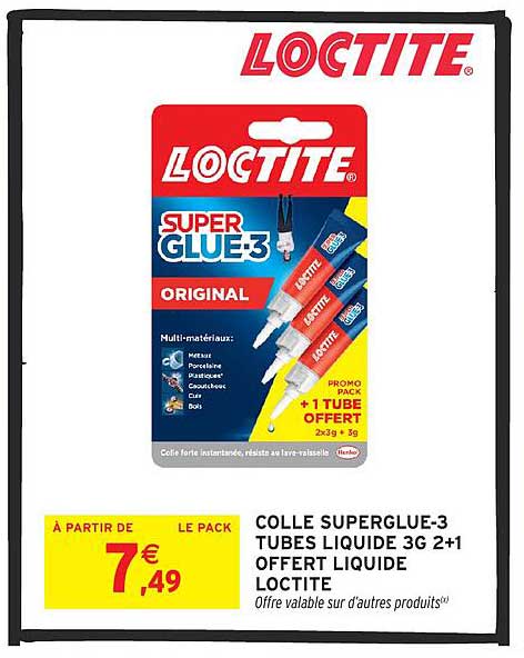 COLLE SUPERGLUE-3 TUBES LIQUIDE 3G 2+1 OFFERT LIQUIDE LOCTITE