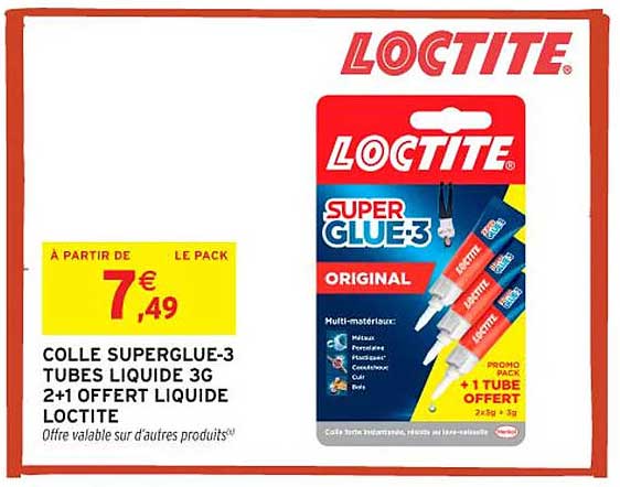 COLLE SUPERGLUE-3 TUBES LIQUIDE 3G 2+1 OFFERT LIQUIDE LOCTITE