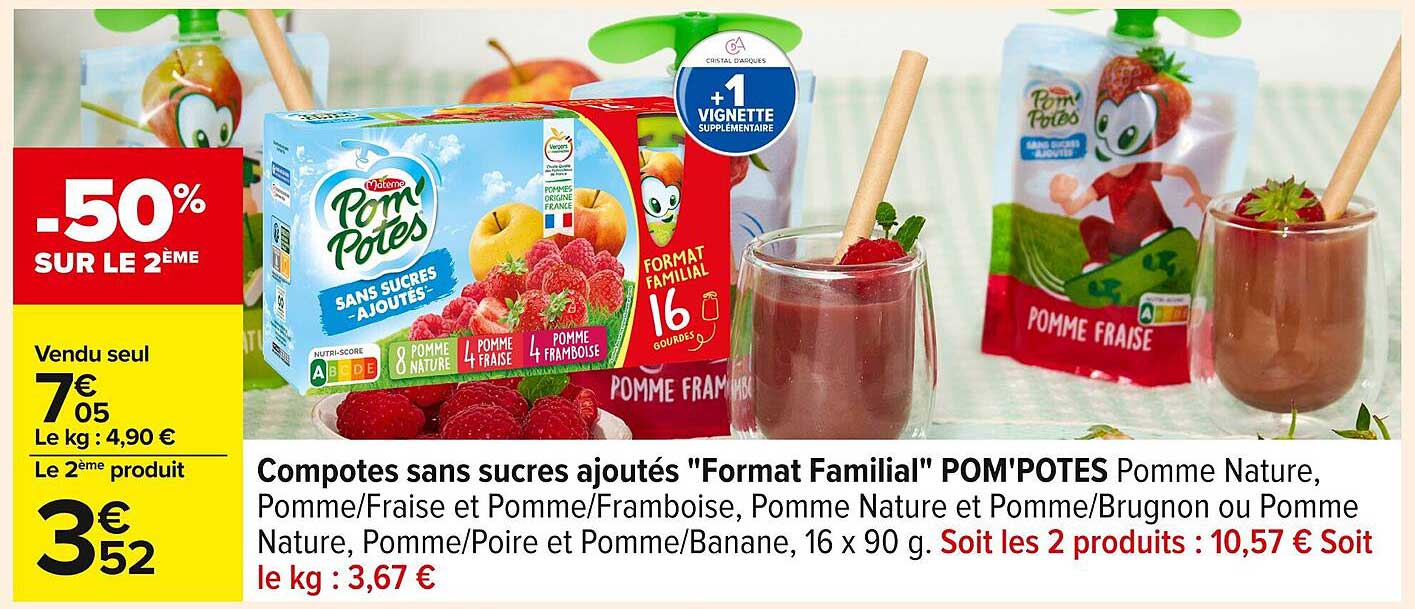 Compotes sans sucres ajoutés "Format Familial" POM'POTES