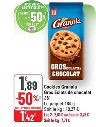 Cookies Granola Gros Eclats de chocolat LU