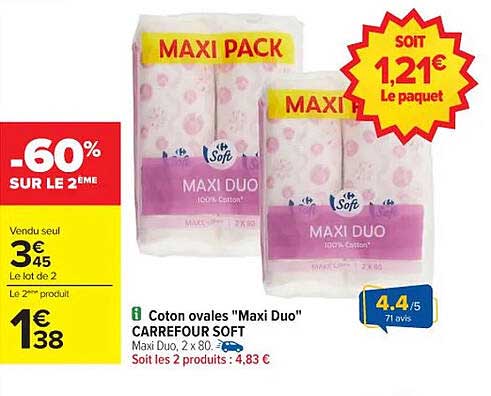 Coton ovales "Maxi Duo" CARREFOUR SOFT