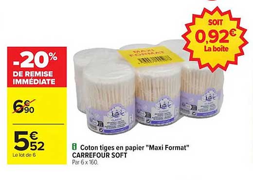 Coton tiges en papier "Maxi Format" Carrefour Soft
