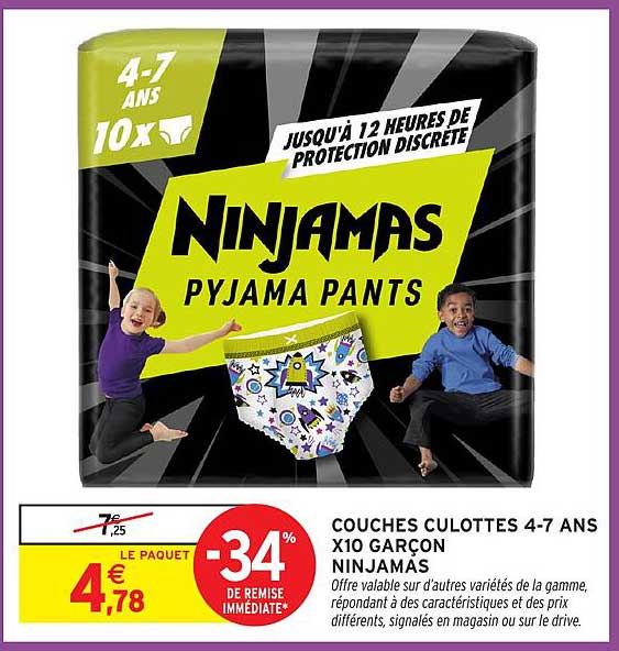 COUCHES CULOTTES 4-7 ANS X10 GARÇON NINJAMAS