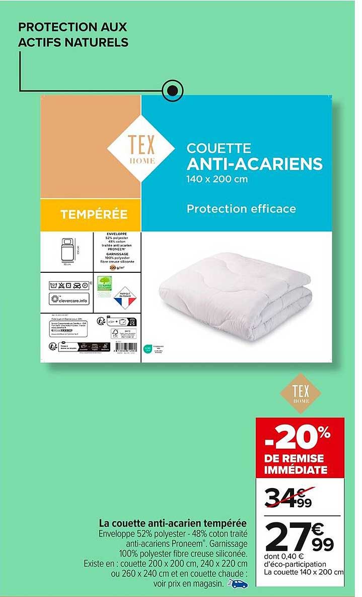 COUETTE ANTI-ACARIENS 140 x 200 cm