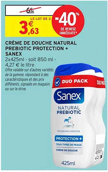 CRÈME DE DOUCHE NATURAL PREBIOTIC PROTECTION + SANEX