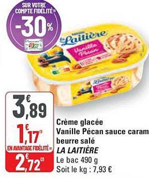 Crème glacée Vanille Pécan sauce caramel beurre salé LA LAITIÈRE