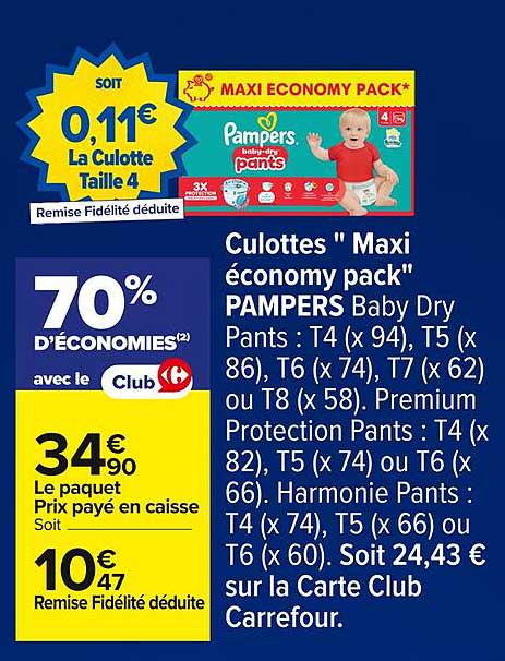 Culottes " Maxi économie pack" PAMPERS Baby Dry Pants