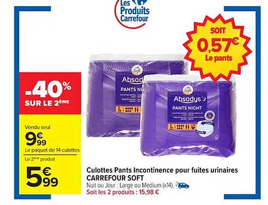 Culottes Pants Incontinence pour fuites urinaires CARREFOUR SOFT