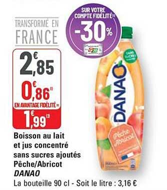 DANAO Boisson au lait et jus concentré Pêche/Abricot