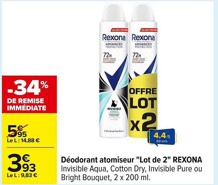 Déodorant atomiseur "Lot de 2" REXONA