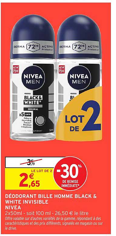 DÉODORANT BILLE HOMME BLACK & WHITE INVISIBLE NIVEA