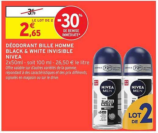 DÉODORANT BILLE HOMME BLACK & WHITE INVISIBLE NIVEA