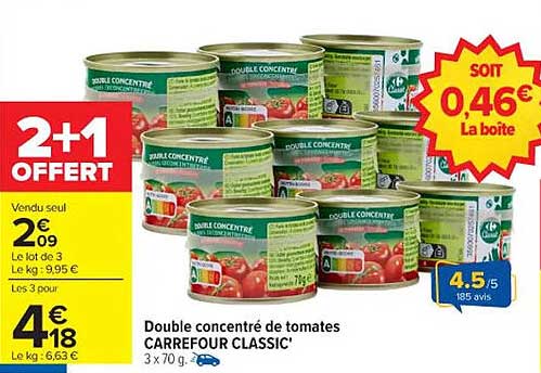 Double concentré de tomates CARREFOUR CLASSIC'
