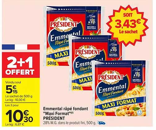 Emmental râpé fondant "Maxi Format"* PRÉSIDENT