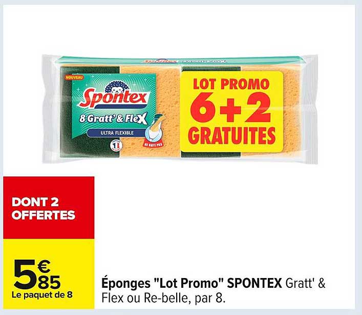 Éponges "Lot Promo" SPONTEX Gratt' & Flex ou Re-belle, par 8