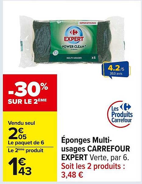 Éponges Multi-usages CARREFOUR EXPERT Verte, par 6.