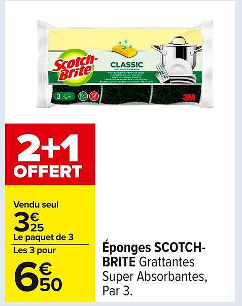 Éponges SCOTCH-BRITE Grattantes Super Absorbantes, Par 3