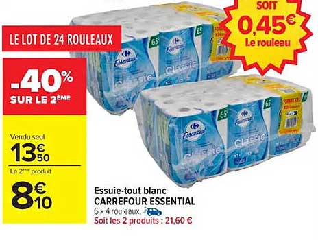 Essuie-tout blanc CARREFOUR ESSENTIAL